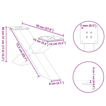 Natural Steel X-Shaped Coffee Table Legs Set - 70x30-31 cm