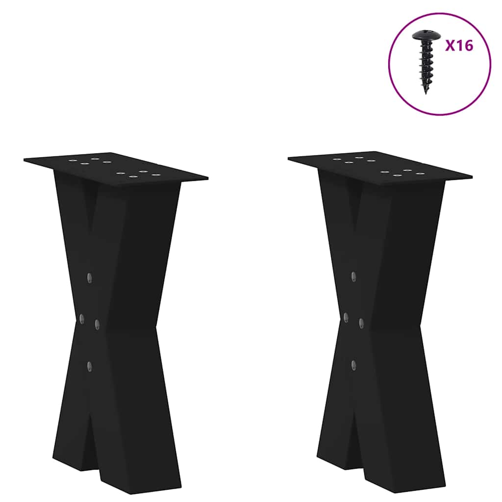 X-Shaped Black Steel Coffee Table Legs, 2pcs, 28x(42-43)cm