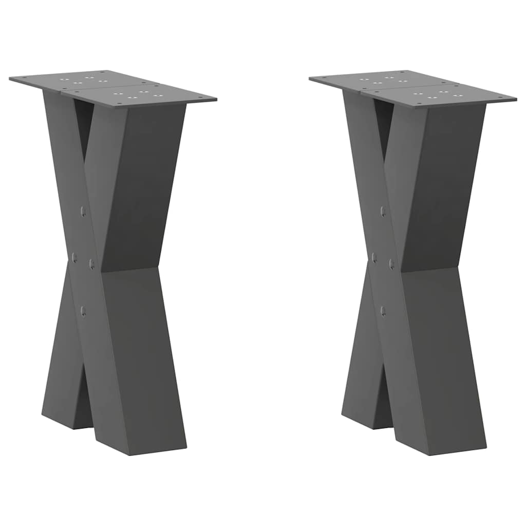 Anthracite Steel X-Shaped Coffee Table Legs 2pcs, Adjustable 28cm