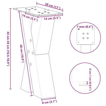 X-Shaped Natural Steel Coffee Table Legs, 2 pcs, 28x(42-43) cm
