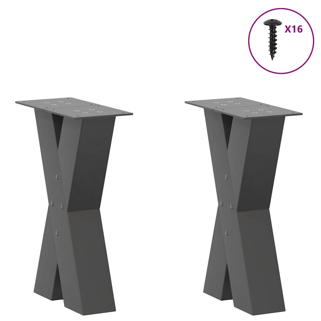 Anthracite Steel X-Shaped Coffee Table Legs 2 Pcs (38x42-43 cm)