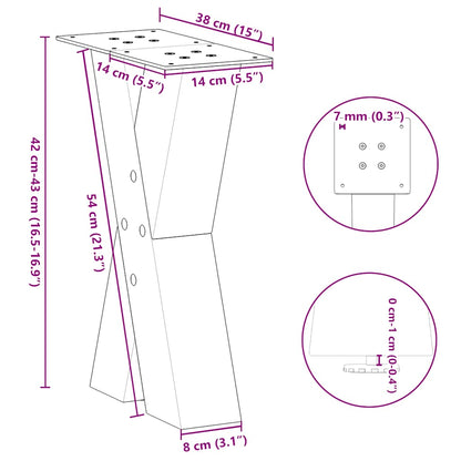 Natural Steel X-Shaped Coffee Table Legs 2 pcs, Adjustable 38x42-43 cm