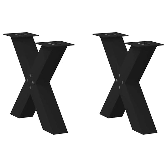 Black Steel X-Shaped Coffee Table Legs, 2pcs, Adjustable 50x42-43 cm