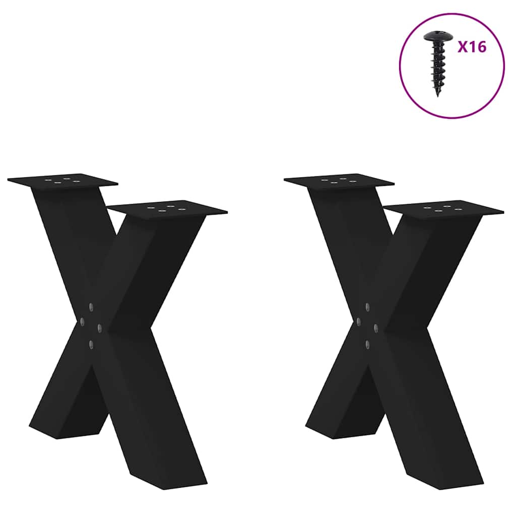 Black Steel X-Shaped Coffee Table Legs, 2pcs, Adjustable 50x42-43 cm
