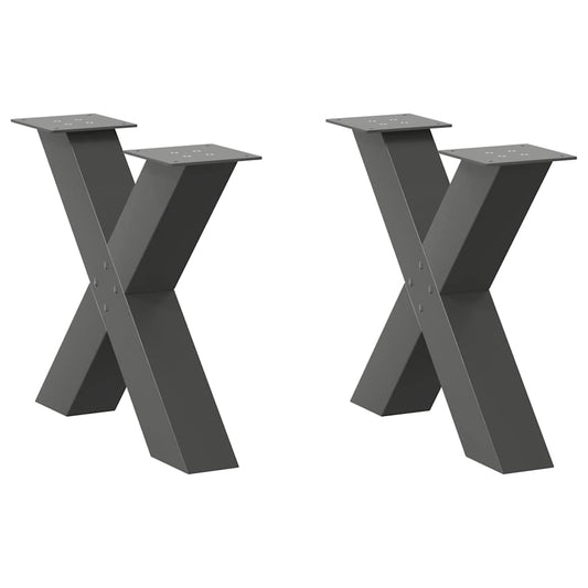 Anthracite Steel X-Shaped Coffee Table Legs, 2 pcs, Adjustable 60x42-43 cm