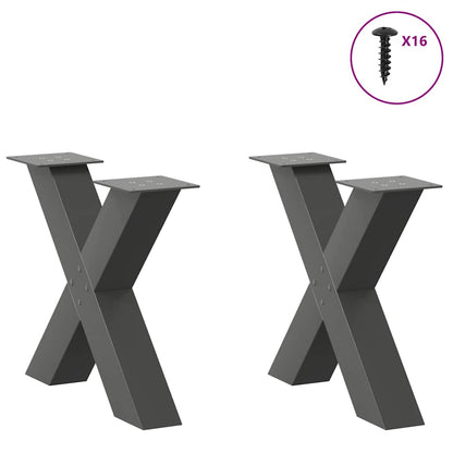 Anthracite Steel X-Shaped Coffee Table Legs, 2 pcs, Adjustable 60x42-43 cm