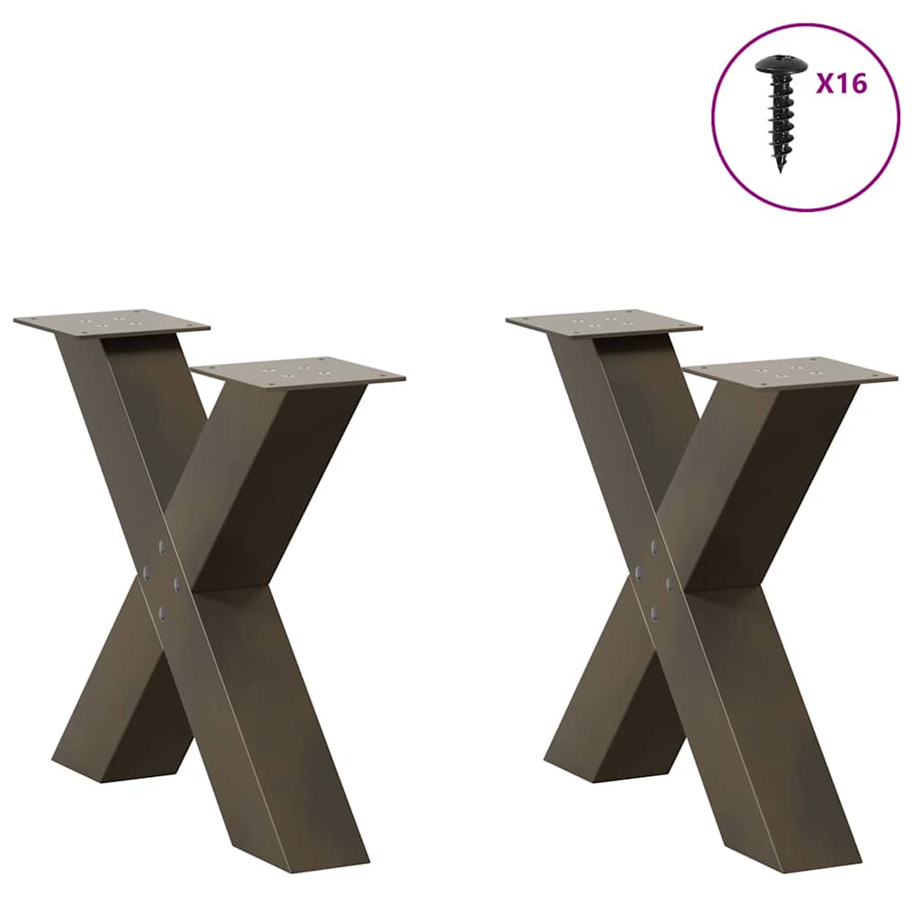 Natural Steel X-Shaped Coffee Table Legs, 2pcs, Adjustable 60cm