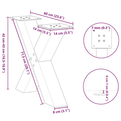 Natural Steel X-Shaped Coffee Table Legs, 2pcs, Adjustable 60cm