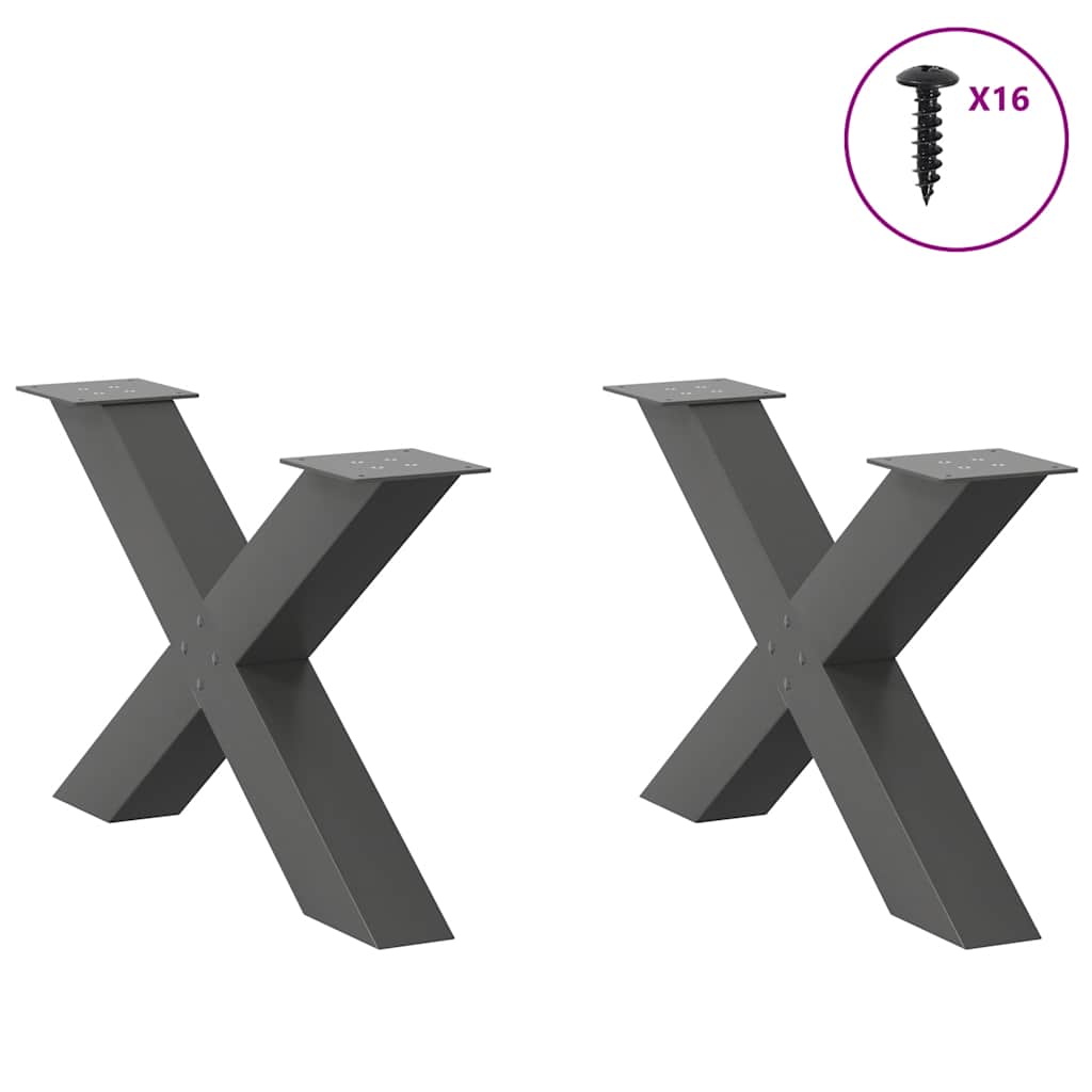 Anthracite Steel X-Shaped Coffee Table Legs, 2pcs, 70cm Adjustable