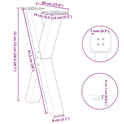 Natural Steel X-Shaped Dining Table Legs 60x72-73 cm, Set of 2