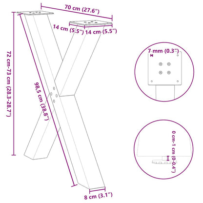 Natural Steel X-Shaped Dining Table Legs, 2 Pcs, Adjustable 70-73cm
