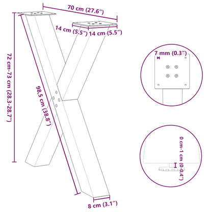 X-Shaped Steel Dining Table Legs - Black, Adjustable 70x(72-73) cm