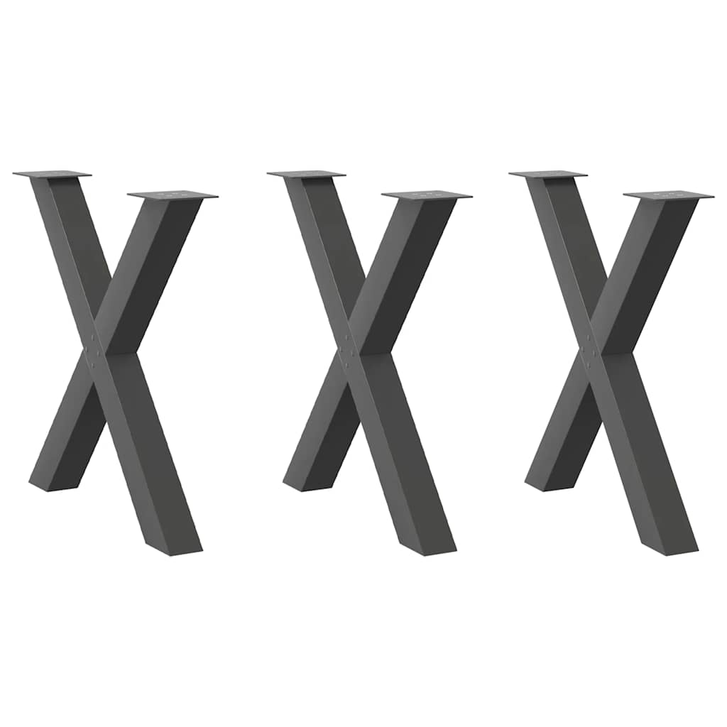 Anthracite Steel X-Shaped Dining Table Legs, 3pcs, 70x(72-73) cm