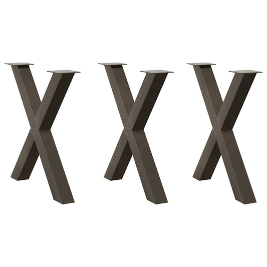 X-Shaped Natural Steel Dining Table Legs - Set of 3, Adjustable 70x72-73cm