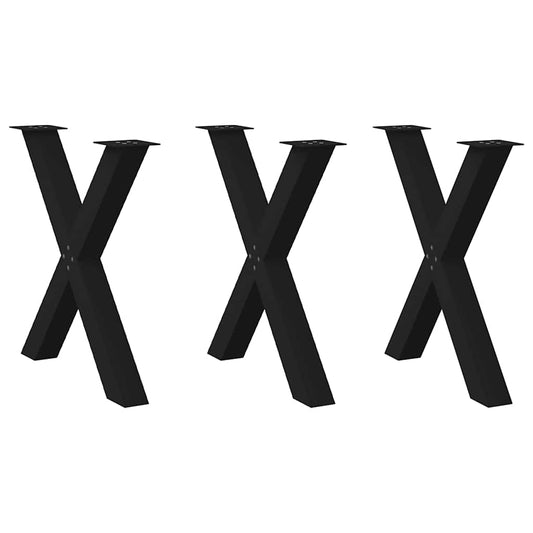 Black Steel X-Shaped Dining Table Legs Set - 3 pcs, Adjustable Height