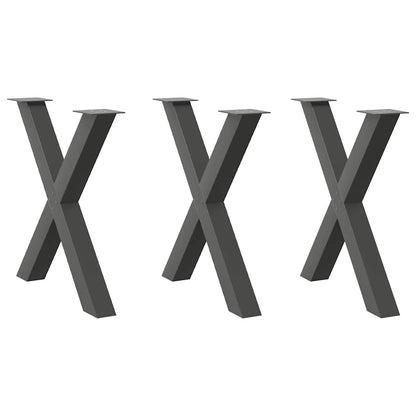 Anthracite Steel X-Shaped Dining Table Legs 3 pcs, 80x72-73 cm