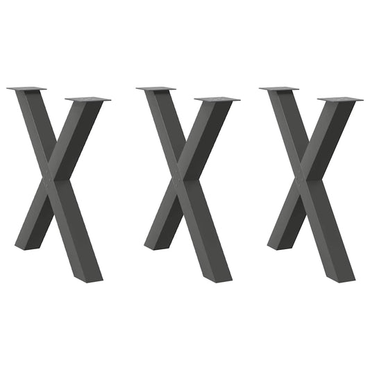 Anthracite Steel X-Shaped Dining Table Legs 3 pcs, 80x72-73 cm