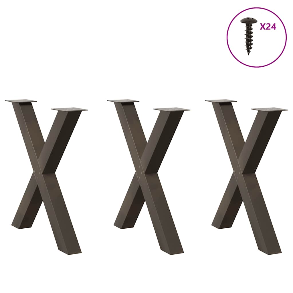 Natural Steel X-Shaped Dining Table Legs, 3pcs, Adjustable Height