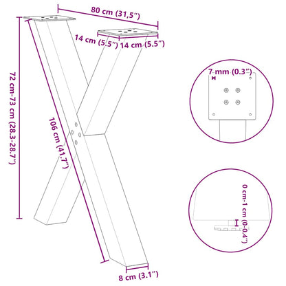 Natural Steel X-Shaped Dining Table Legs, 3pcs, Adjustable Height