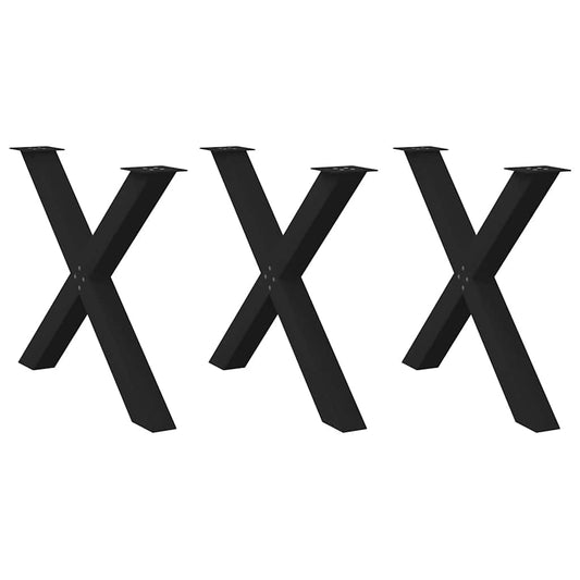 Black X-Shaped Steel Dining Table Legs, 3 pcs, Adjustable 72-73 cm