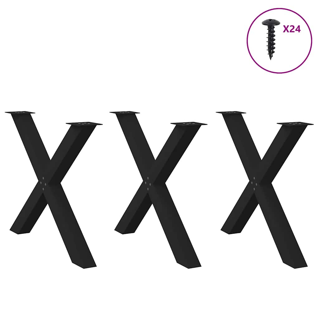 Black X-Shaped Steel Dining Table Legs, 3 pcs, Adjustable 72-73 cm