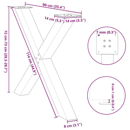 Black X-Shaped Steel Dining Table Legs, 3 pcs, Adjustable 72-73 cm