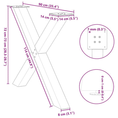 X-Shaped Natural Steel Dining Table Legs, 3 pcs, Adjustable, 90 cm