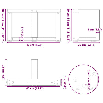 Black Steel T-Shaped Coffee Table Legs, Adjustable 40x25cm, Set of 2