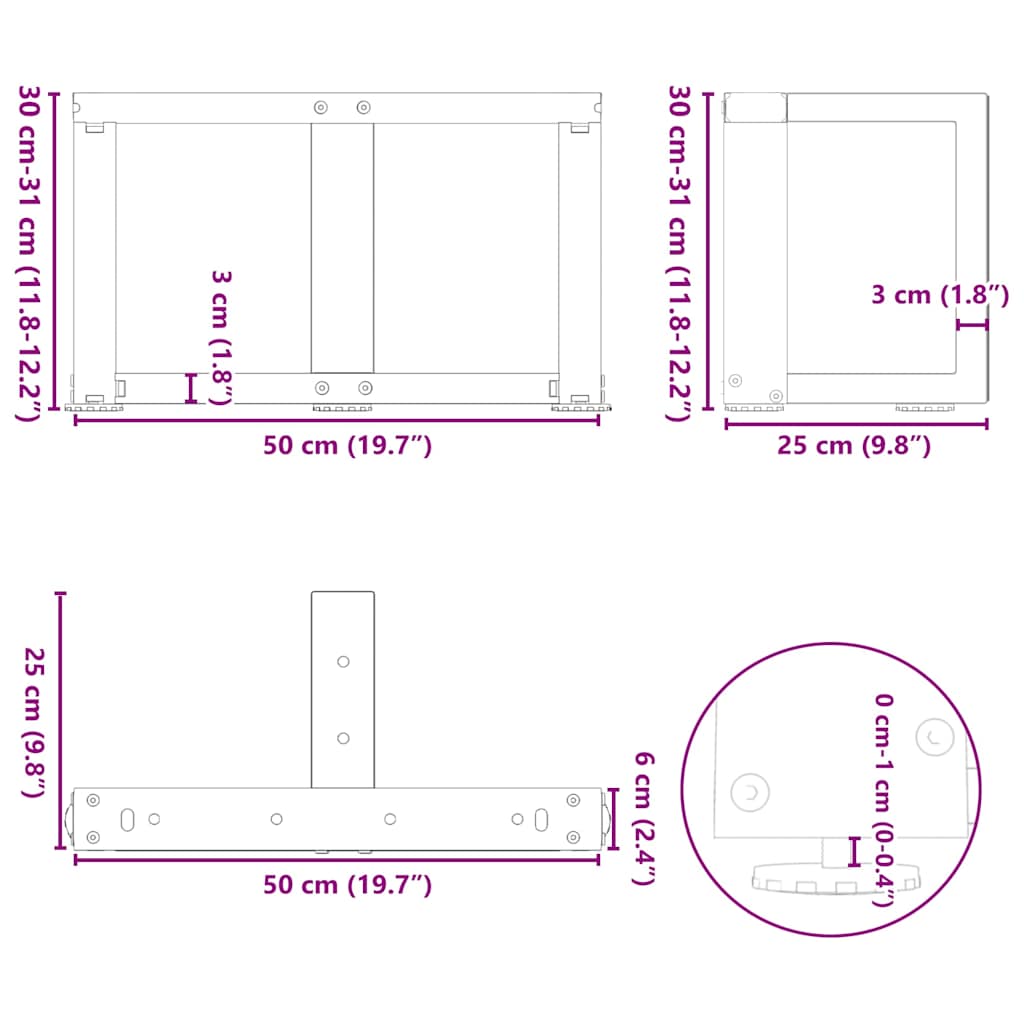 White T-Shaped Steel Coffee Table Legs 2pcs, Adjustable Height
