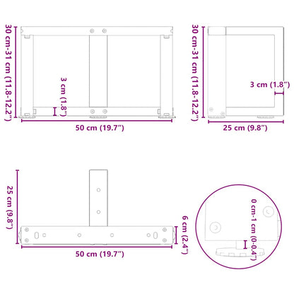 Black Steel T-Shaped Coffee Table Legs Set - Adjustable 50x25 cm