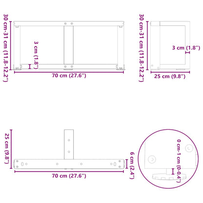 Black Steel T-Shaped Coffee Table Legs 2 pcs, Adjustable 70x25 cm