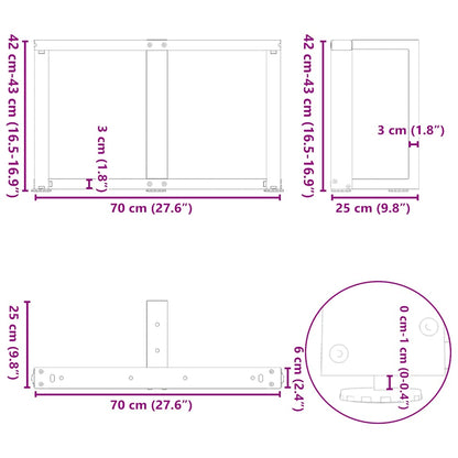 Anthracite Steel T-Shaped Coffee Table Legs 2pcs 70x25x(42-43) cm