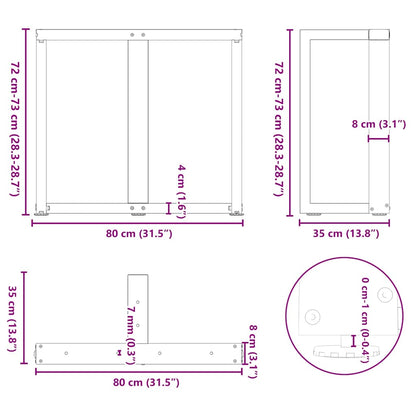 Adjustable T-Shaped Steel Dining Table Legs, Black, Set of 2