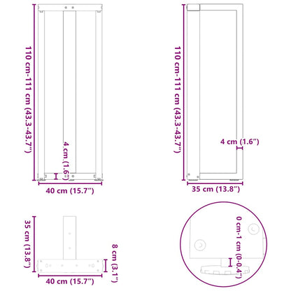Adjustable Black Steel T-Shaped Bar Table Legs 2pcs 40x35x110-111cm