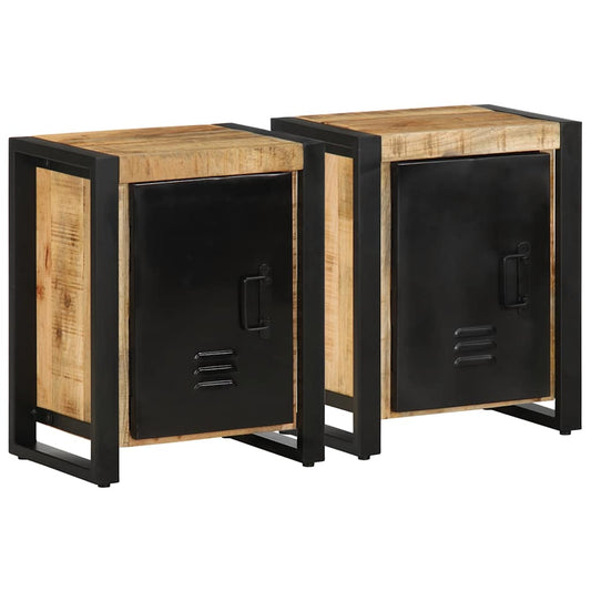 Solid Mango Wood Bedside Cabinets - Set of 2 Rustic Design