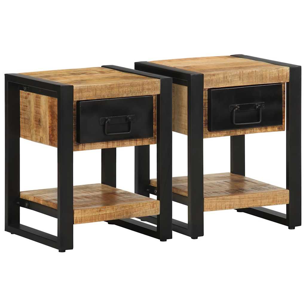 Solid Mango Wood Bedside Cabinets, Set of 2 - Rustic Charm