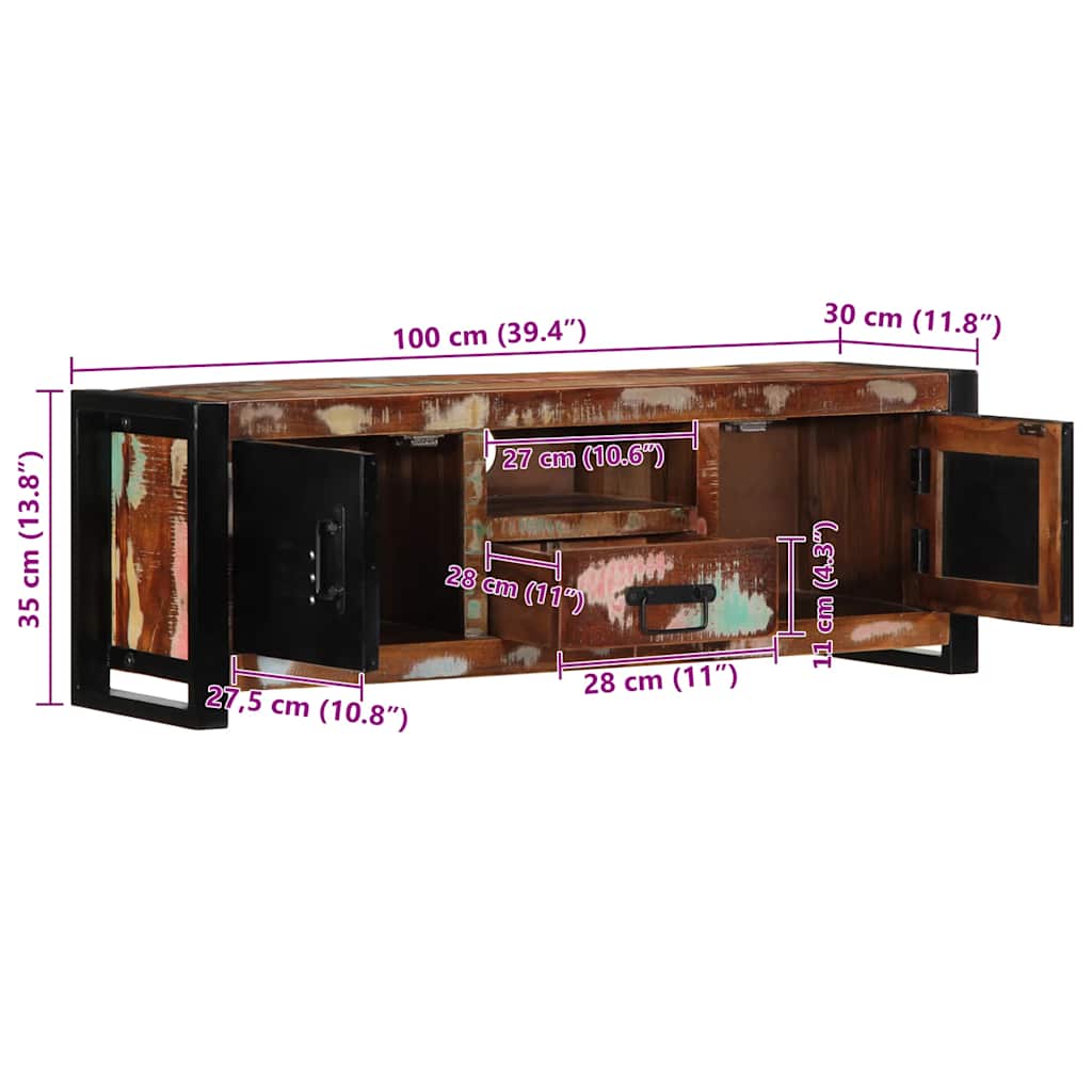 TV Cabinet 100x30x35 cm Solid Wood Reclaimed