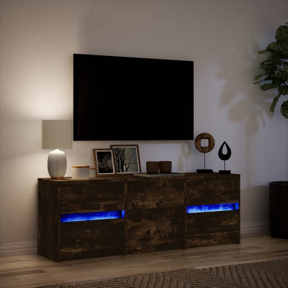 TV Cabinet with LED Smoked Oak 140x34x50 cm Engineered Wood