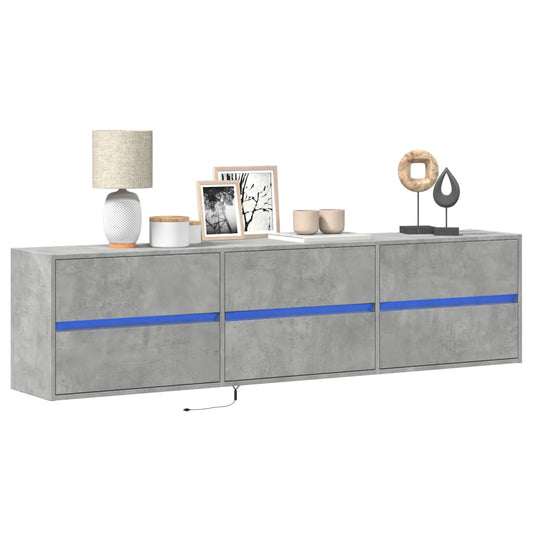 TV Wall Cabinet with LED Concrete Grey 180x31x45 cm