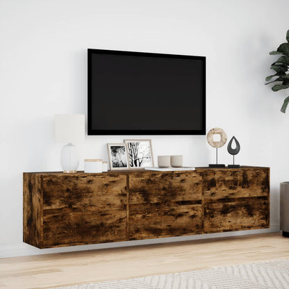 TV Wall Cabinet with LED Smoked Oak 180x31x45 cm
