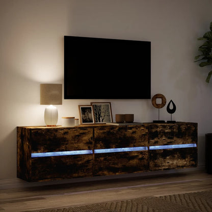 TV Wall Cabinet with LED Smoked Oak 180x31x45 cm