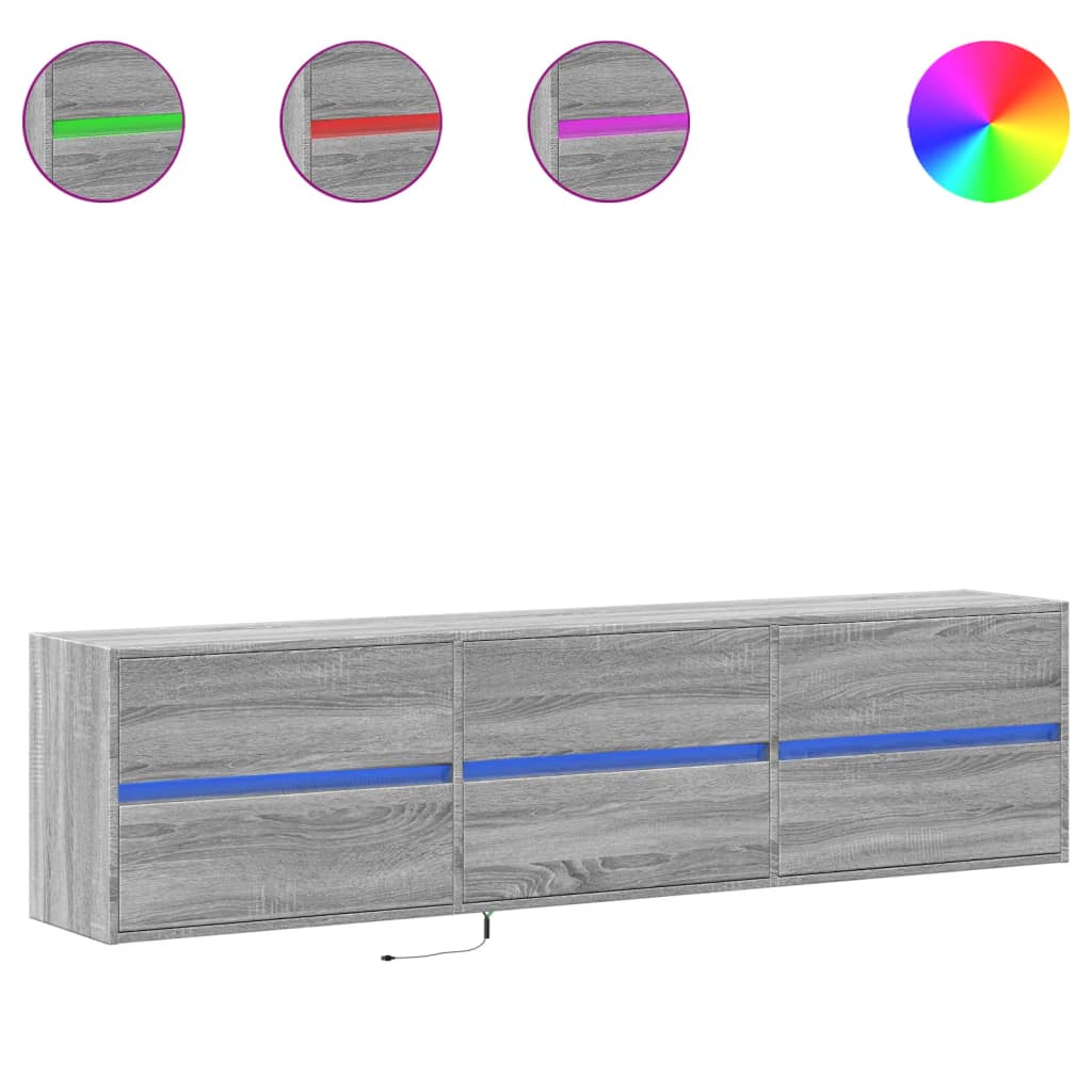 TV Wall Cabinet with LED Grey Sonoma 180x31x45 cm