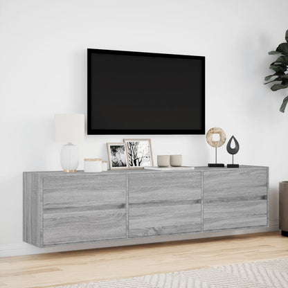TV Wall Cabinet with LED Grey Sonoma 180x31x45 cm