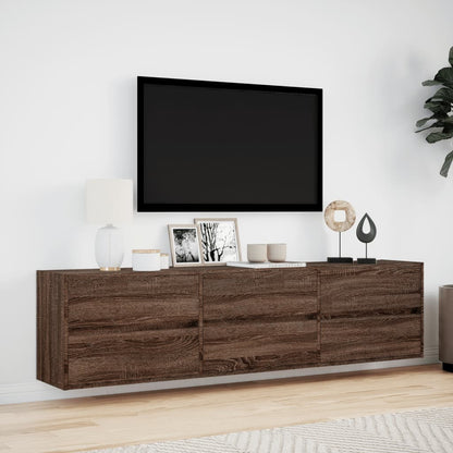 TV Wall Cabinet with LED Brown Oak 180x31x45 cm