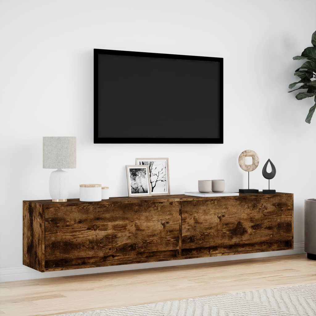 TV Wall Cabinet with LED Smoked Oak 180x31x38 cm