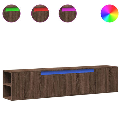 TV Wall Cabinet with LED Brown Oak 180x31x39.5 cm