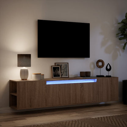 TV Wall Cabinet with LED Brown Oak 180x31x39.5 cm