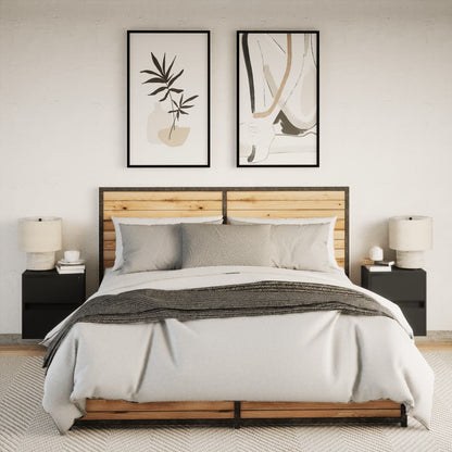 Black Wall-Mounted Bedside Cabinets with LED Lights, Set of 2