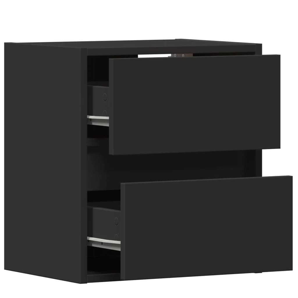 Black Wall-Mounted Bedside Cabinets with LED Lights, Set of 2