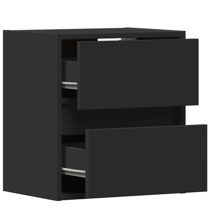 Black Wall-Mounted Bedside Cabinets with LED Lights, Set of 2